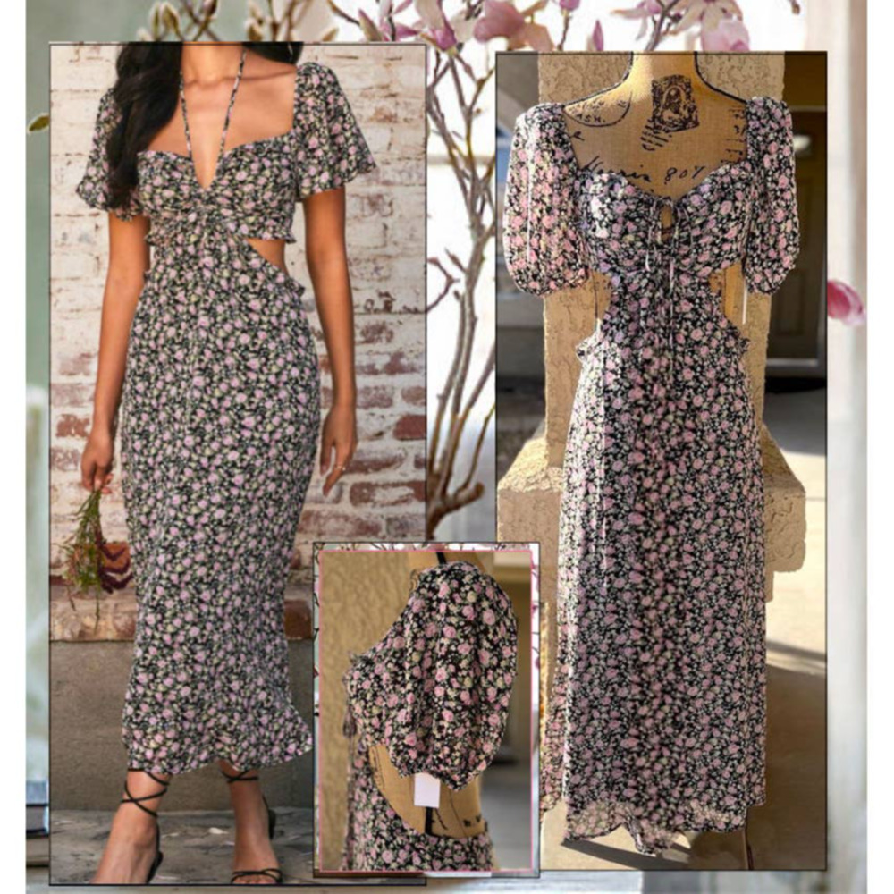 Astr the Label Floral RuffleCutout Midi Dress Size M